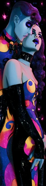 Free dark romance bookmark featuring a couple in a purple-themed aesthetic